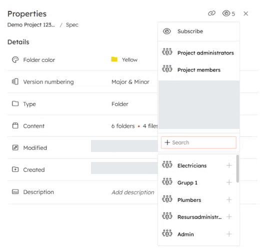 Manage subscribers from Properties. Personal details are hidden.