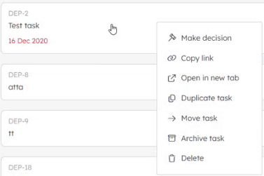 Open task actions directly from a card.